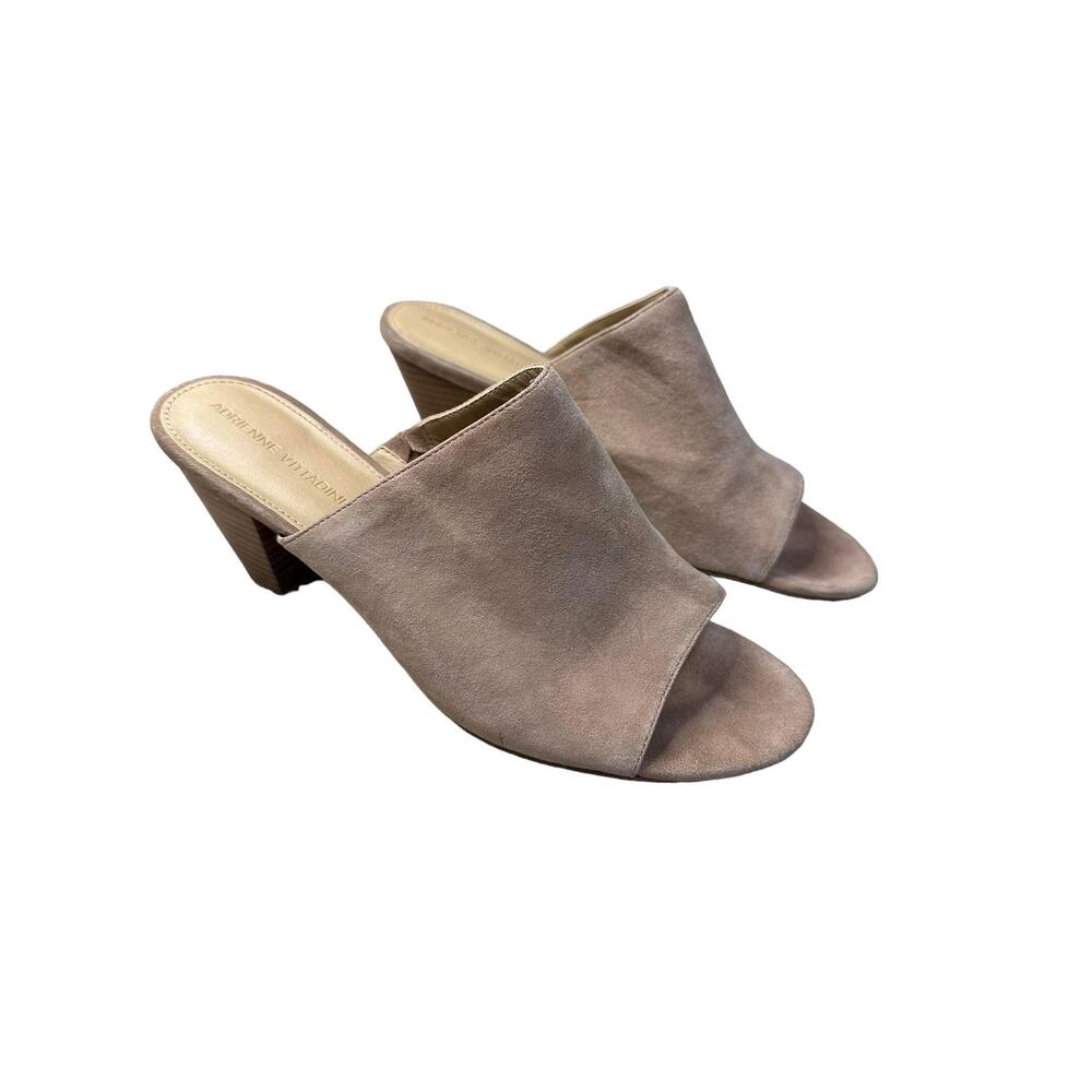 Adrienne Vittadini Pyle Tan Leather Suede Open Toe Mules Slide Sandal‎ Size 10